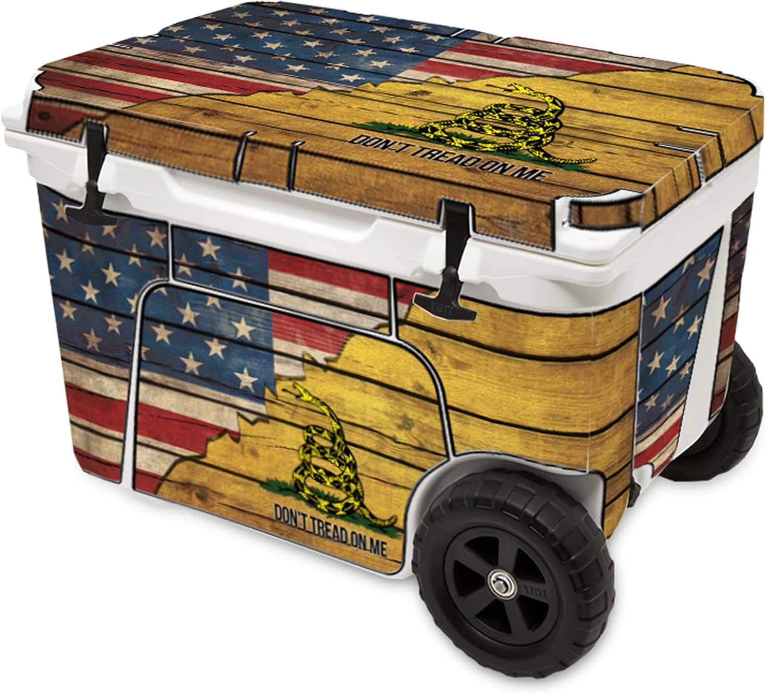 USATuff Vinyl Cooler Full Kit Compatible with YETI | Easy Peel & Stick Application Cooler Skin Decal Wrap | Durable Pre-Cut Pieces | Made for Outdoor Use - Gadsden Don't Tread Split