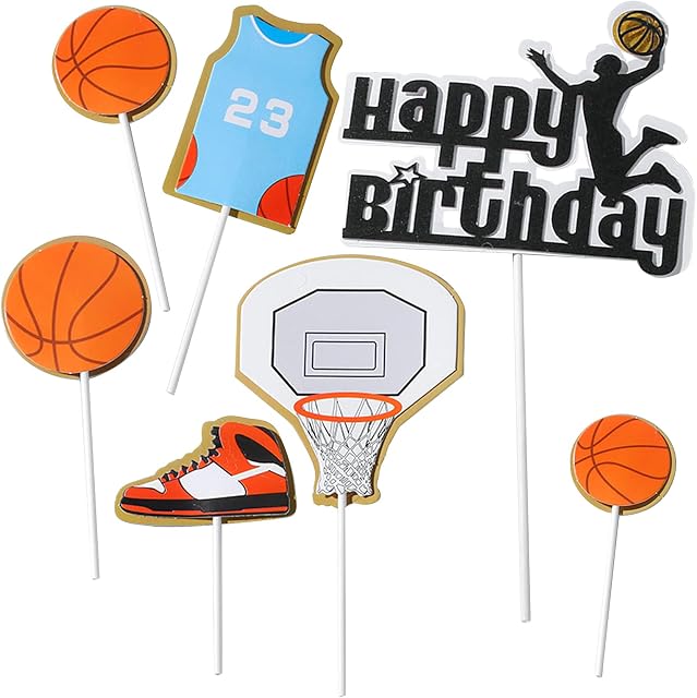 Fyfjur Cake Topper, Happy Birthday Cake Topper, Acrylic Happy Birthday Cupcake Topper, Basketball Cake Toppers for Boys, Cake Toppers, Toppers Cupcake, Decorations for Kids Them Party