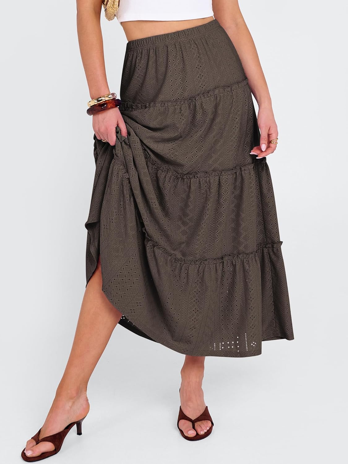 ANRABESS Womens Maxi Skirt 2026 Summer Beach Vacation Eyelet Boho Long Flowy Skirts Spring Trendy Swing Tiered A-Line Dress - Image 3