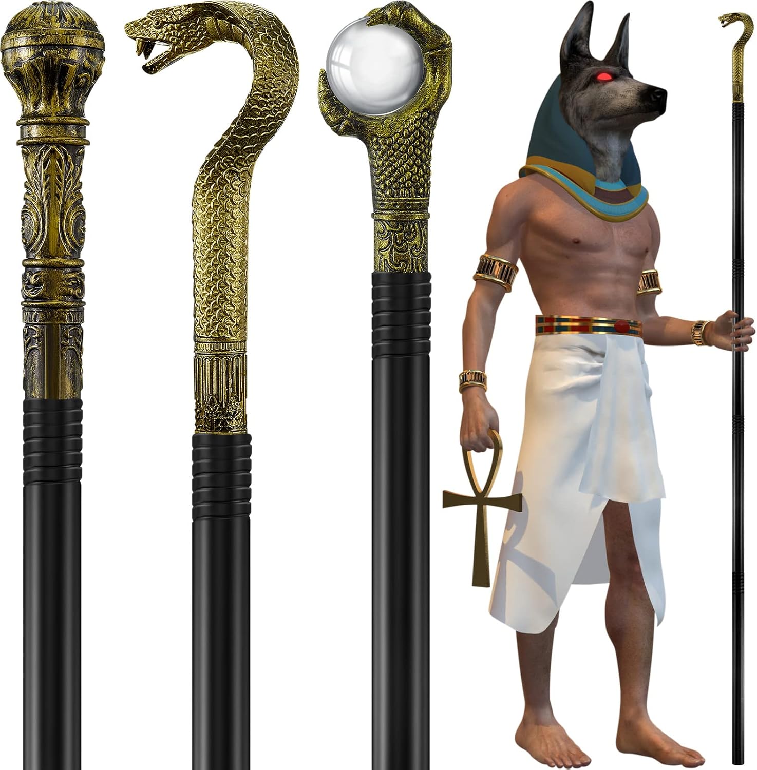 3 Pieces Halloween Antique Gold Walking Cane Vintage Prop Stick King Pimp Cane Costume Kids Walking Cane Prop Scepter Cane with Gold Top for Halloween Costume Accessory Dress Prop Doctor : Clothing, Shoes & Jewelry