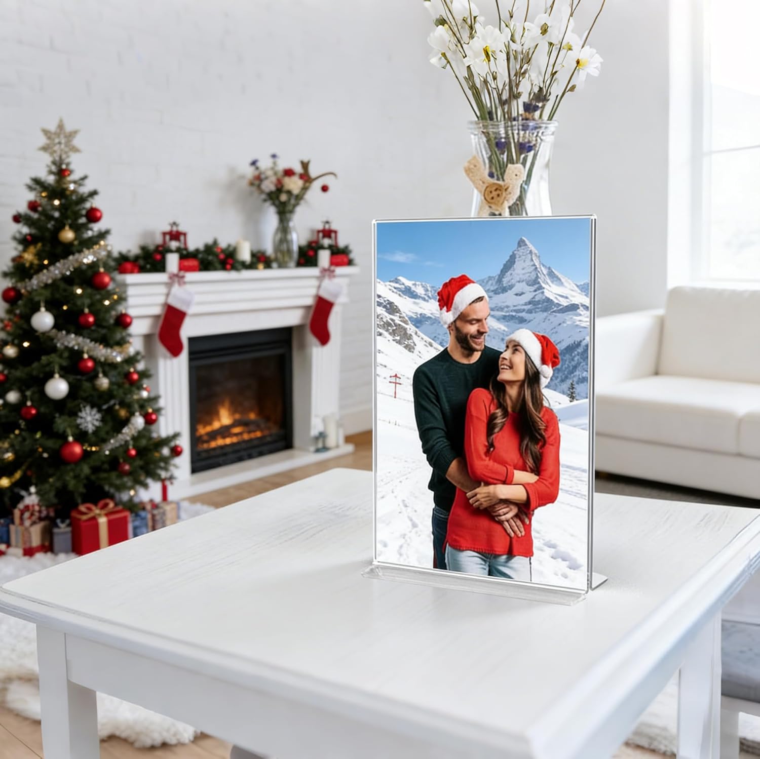 FixtureDisplays® 6PK 4 x 9" Clear Acrylic Sign Holder for Tabletops, Vertical Table Tent Frame Photo Sign Menu, Bottom Insert 11193-2-4X9-6PK-NPF Peel Off Protective Film (White) Before use.