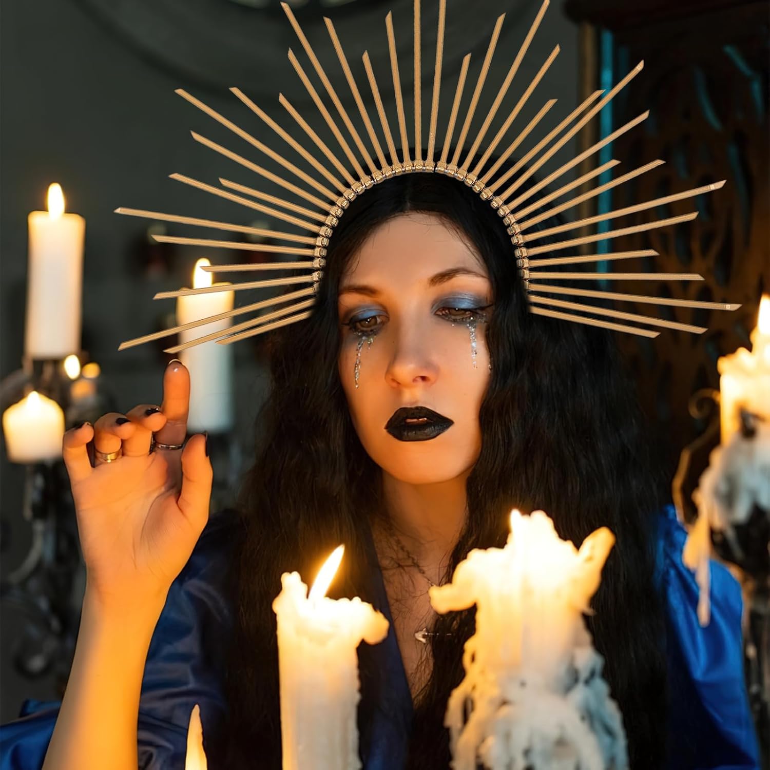 Halloween Mary Halo Spike Crown Headband Gold Sun Halo Goddess Headpiece Cosplay Costume Accessories for Halloween Party - Image 2