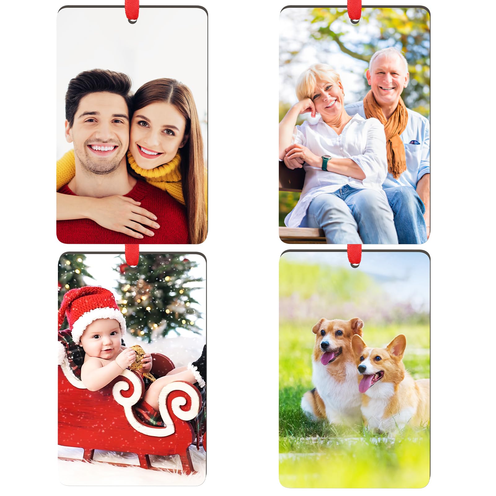 Personalized Christmas Ornaments, 4 Pack Photo Ornaments for Christmas Tree