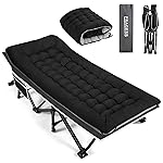 Fragess Portable Camping Cot, Sleeping Cots for Adults, 28 Extra Wide Heavy Duty Folding Cot Max Load 600LBS with Thick Mattress, Portable Camping Bed for Outdoor Camp/Office, Home Nap (Black)