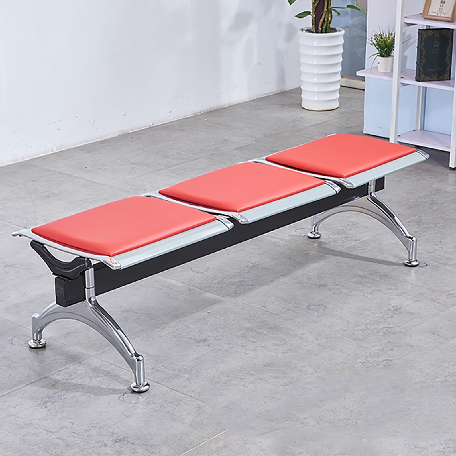 SGKOMN 3-Seat Waiting Room Bench, Soft Cushion Reception Chair for Airport, Hospital, Bank, Salon & Barbershop - Comfortable Visitor Seating Solution