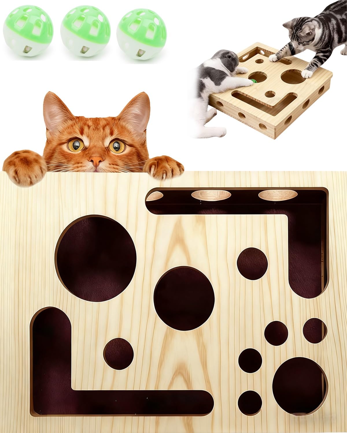 Wooden Cat Scratch Puzzle Enrichment Box: Stress-Free Nail File Alternative and Maze Toy