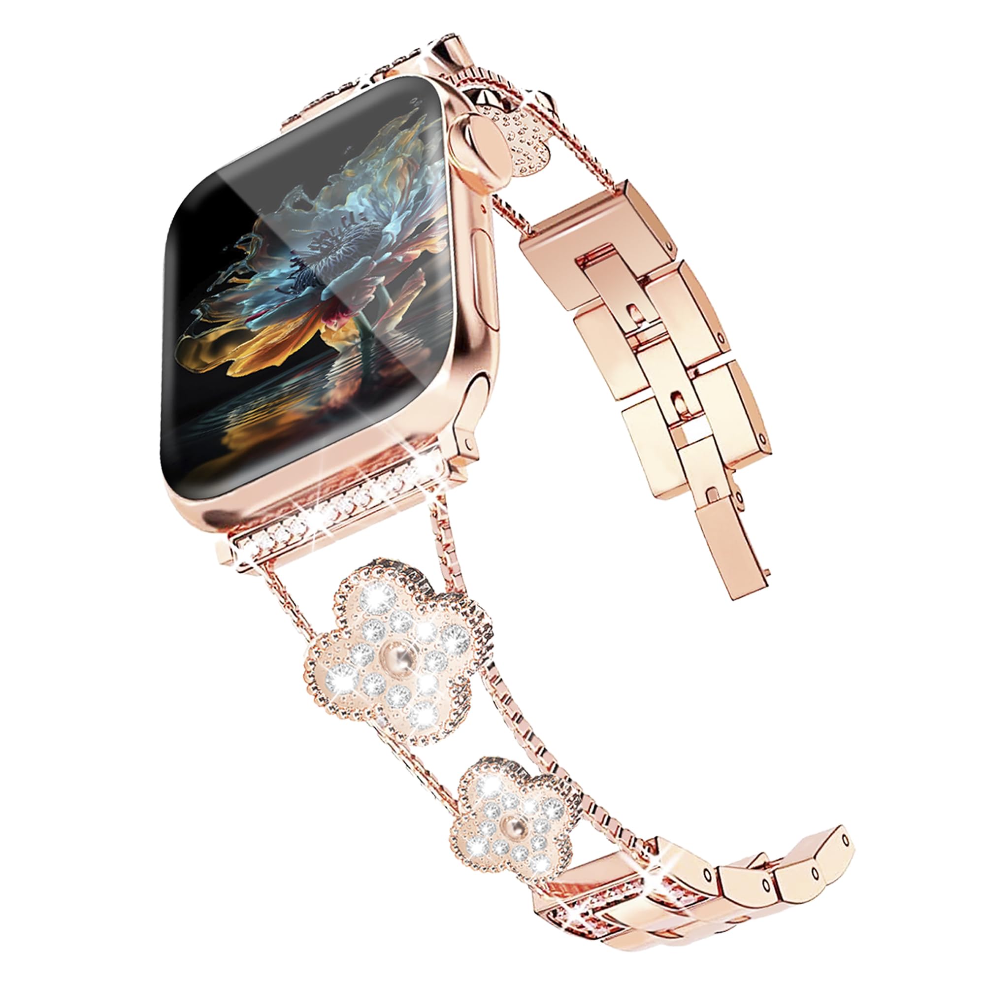 Compatible for Apple Watch Bands 38mm 40mm 41mm 42mm 44mm 45mm 49mm, Glitter Gemstone Wristband Dressy Apple Watch Replacement Strap for iWatch Series Ultra SE Series 9/8/7/6/5/4/3/2/1 for Women Girl (38mm/40mm/41mm, Rose Gold)