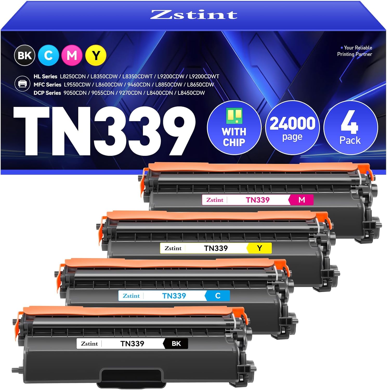 TN339 Toner Cartridge Set 4-Pack (Black Cyan Yellow Magent) Compatible for Brother TN-339 HL-L8350CDW MFC-L8850CDW MFC-L8600CDW HL-4150CDN MFC-9970CDW DCP-L8400 L8450 L8250 L8850 L8650 4570CDW Printer