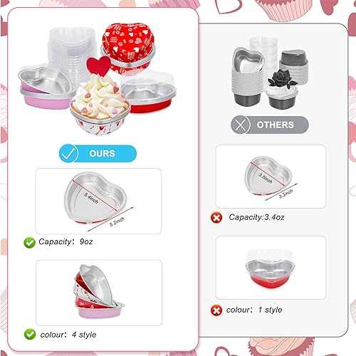 Miniatura 3 de Juego de 24 moldes para pasteles con tapa en forma de corazón para el día de San Valentín, 8.6 fl oz9 onzas, desechables, mini tazas de papel de