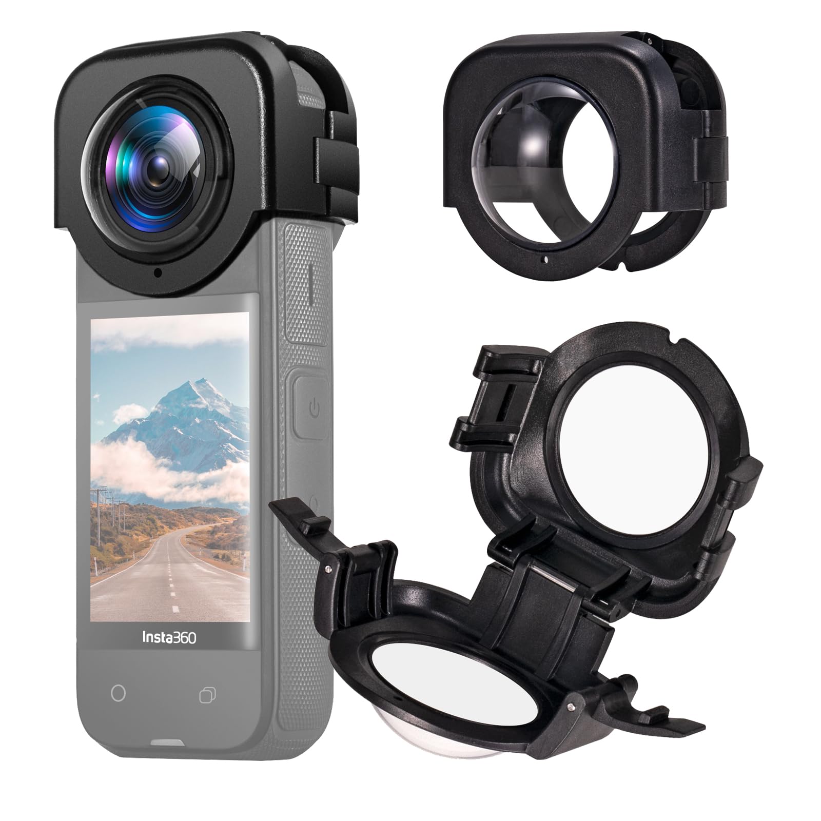 MotuTech Lens Protector for Insta360 X4 Optical Glass Anti-Scratch Detachable Lens Cap, Black