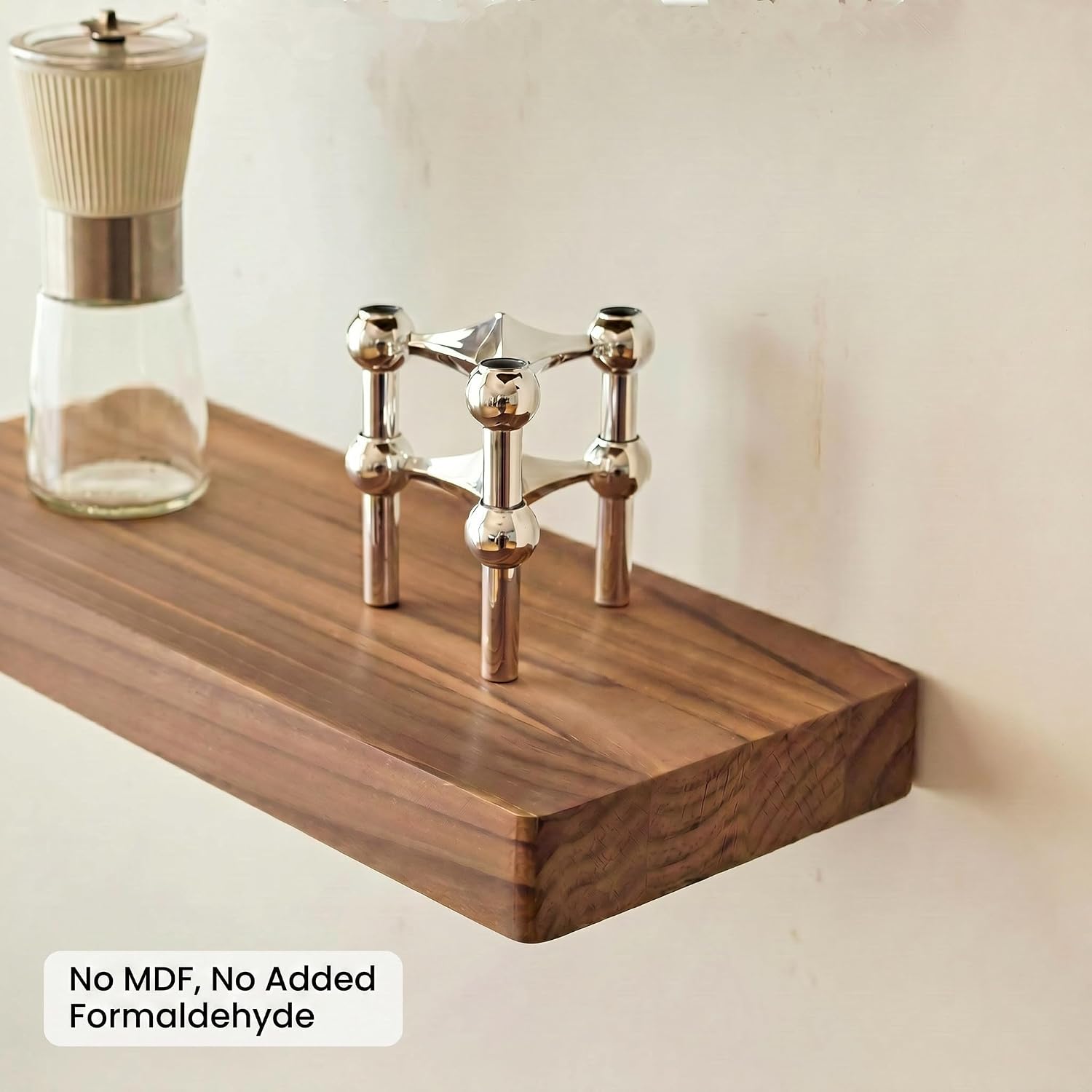Solid Wood Floating Shelves for Wall 12 Inch Walnut, Small Wooden Shelf | Real Wood, Wall Mounted, Rustic, Bedroom Kitchen Bathroom Living Room, Walnut Finish, 12W x 6.7D, Set of 2