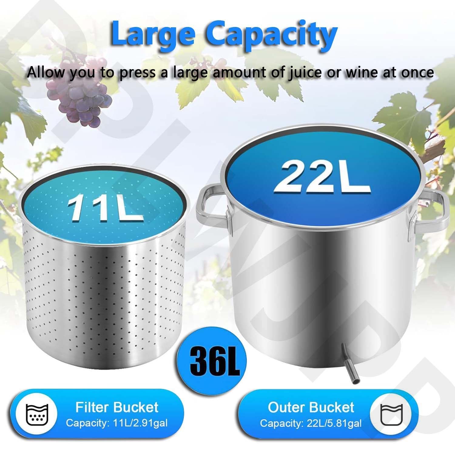 Ręczna prasa do wina owocowego ze stali nierdzewnej - mechaniczna wyciskarka do soków 22 l do produkcji cydru i wina winogronowego z systemem hydraulicznym - jakość komercyjna