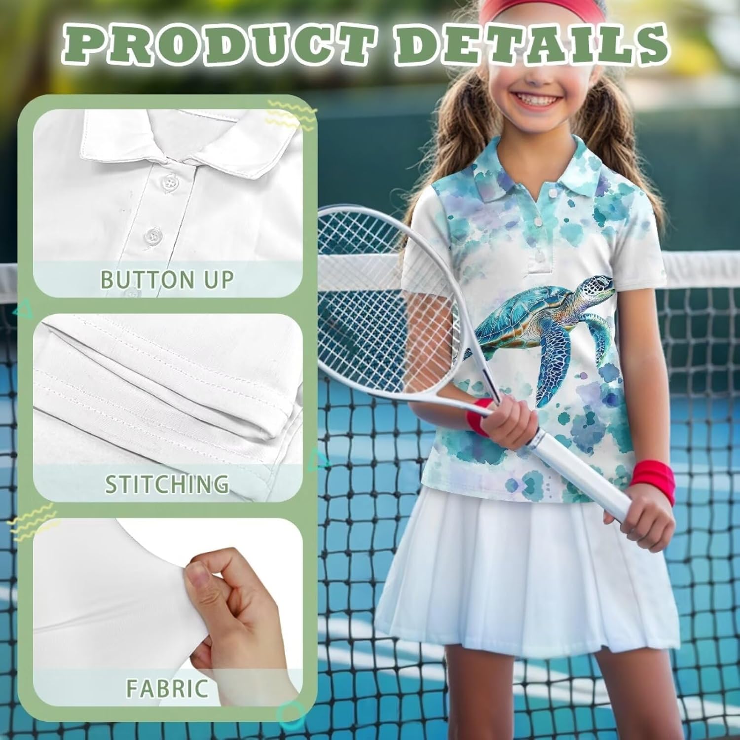 Tongluoye Short Sleeve Polo Athletic Shirts for Girls Button Up Moisture Wicking Golf Tops
