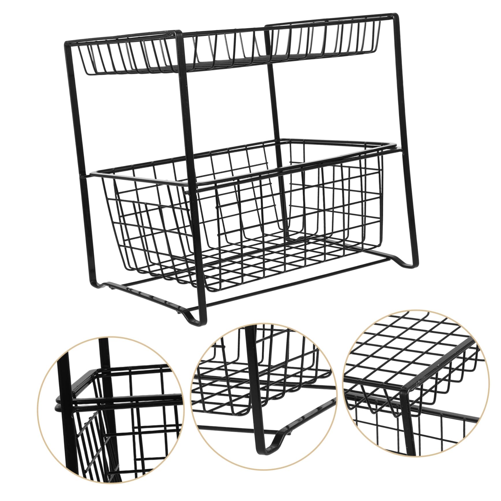 COLLBATH Organizador Extraíble de Hierro Negro de Dos Niveles para Lavabo | Diseño Ahorra Espacio, Apto para Cocina y Lavandería, Solución Robusta para Esenciales y Tocador