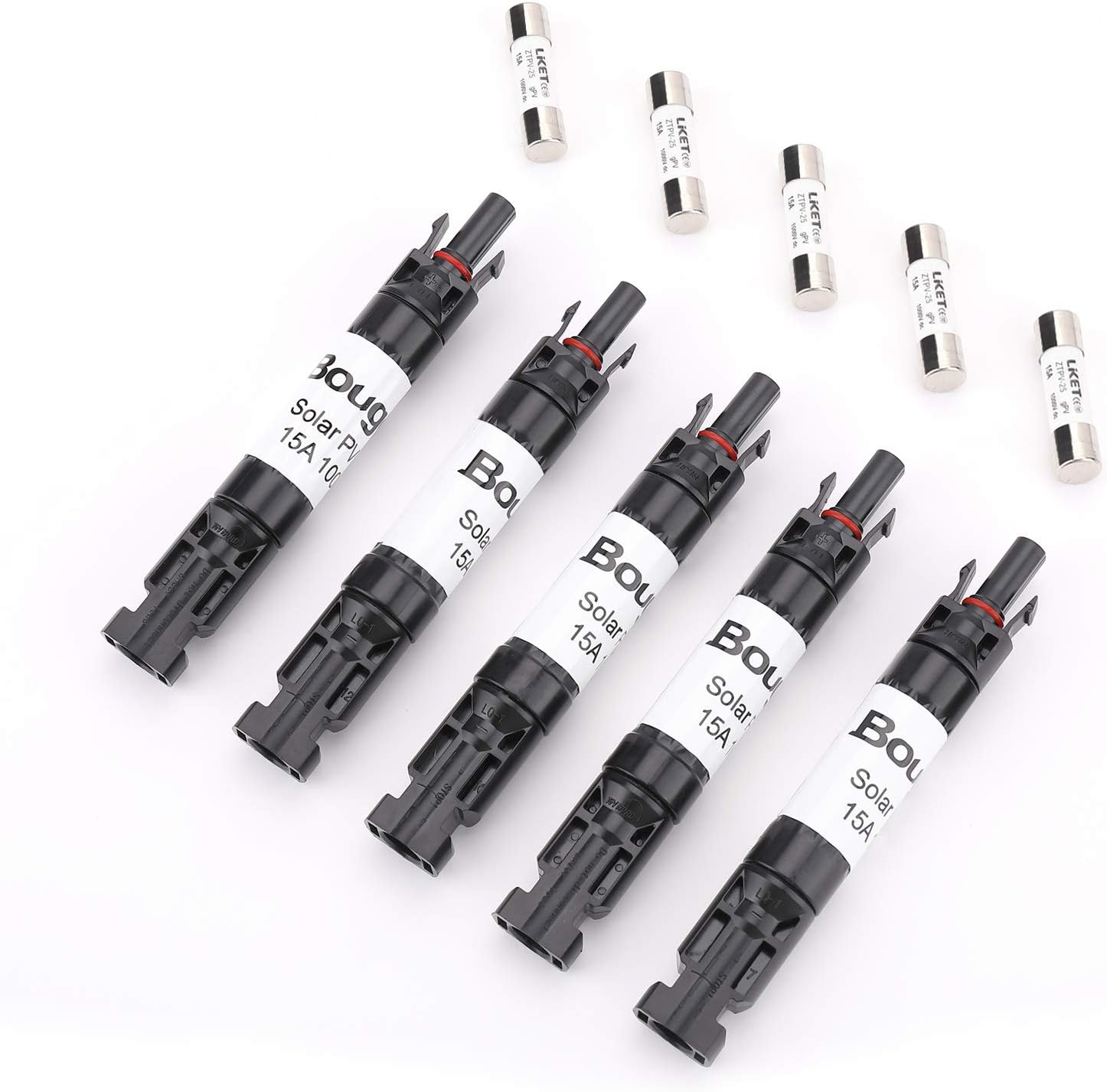 BougeRV inline solar fuse holders, 5-pack 15A