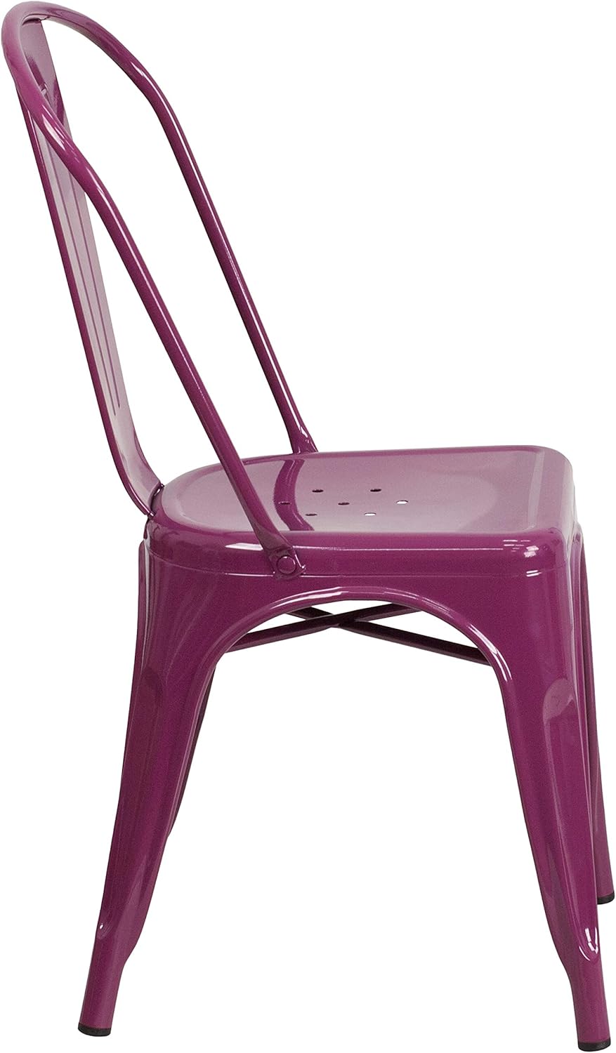 EMMA + OLIVER 4 Pack Purple Metal Indoor-Outdoor Stackable Chair - Kitchen Furniture - Café Chair