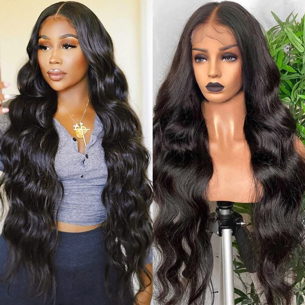 ALIPOP 34 Inch 13X6 Lace Front Wigs Human Hair 180 Density,13X6 HD Transparent Body Wave Lace Front wigs human hair Pre plucked,Brazilian Virgin HD Lace Frontal Wigs Human Hair Bleached knots