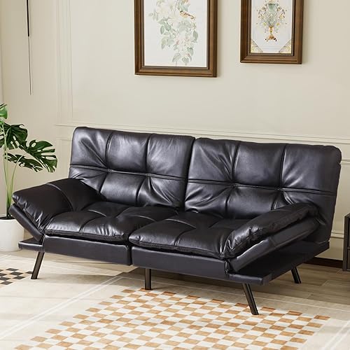 Miniatura 13 de MUUEGM Sofá cama futón de espuma viscoelástica, sofá cama convertible, moderno futón con reposabrazos ajustables, para sala de estar, espacios