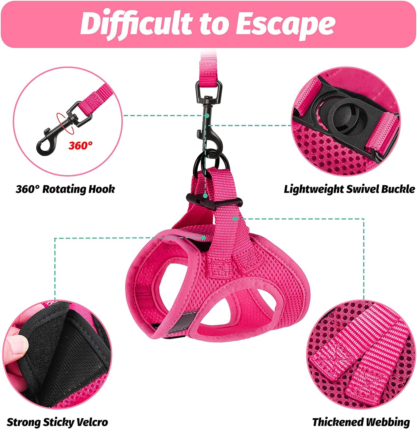 FAYOGOO Pettorina e Guinzaglio per Gatti, Antifuga per Cuccioli, Regolabile Con Rivestimento Riflettente per Passeggiate all'Aperto