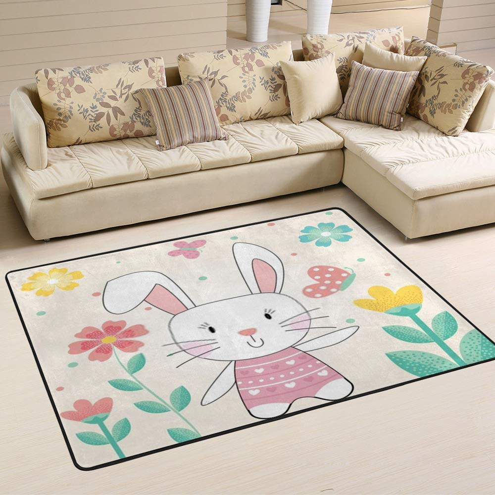 Tapis de surface en polyester doux motif lapin mignon couleur 1