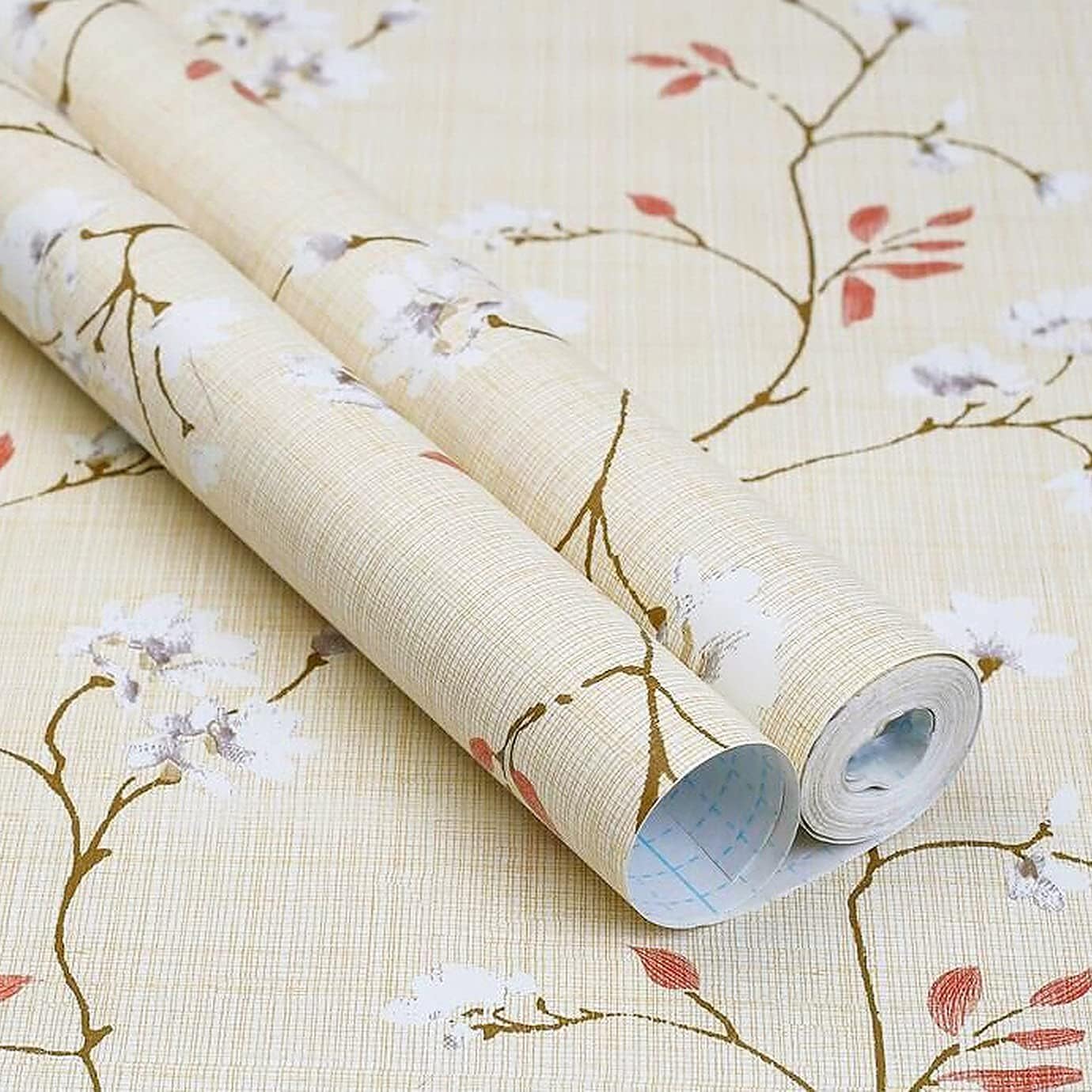 HOMEMATES Self-Adhesive Wallpaper Waterproof Old Furniture Vinyl Stickers Wooden Door Wardrobe Desktop PVC Wall Papers 45 X 304 CM (Beige Floral)