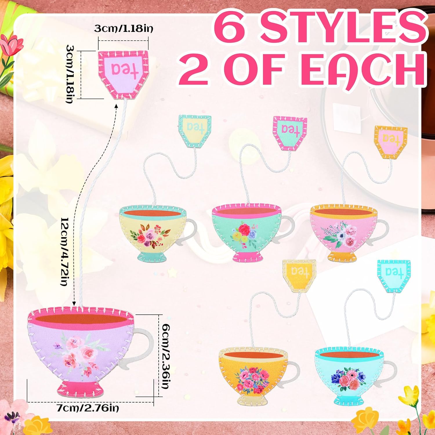 Resurhang 24 Pcs Tea Bag Bookmarks Tea Party Favors Cute Hand Embroidered Teapot Bookmarks Gift for Spring Holiday Teacher Women Book Reading Lovers Gift Book Marks (Retro)