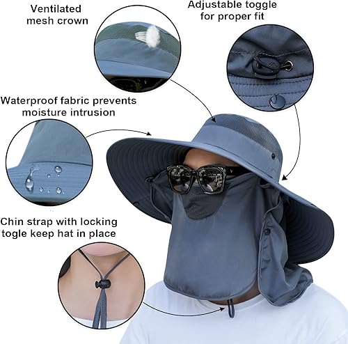 Vista 79 de Women Wide Brim Face Mask Sun Hat Detachable Neck Face Flap Ponytail UV Protection Visor Hat Garden Fishing Hiking