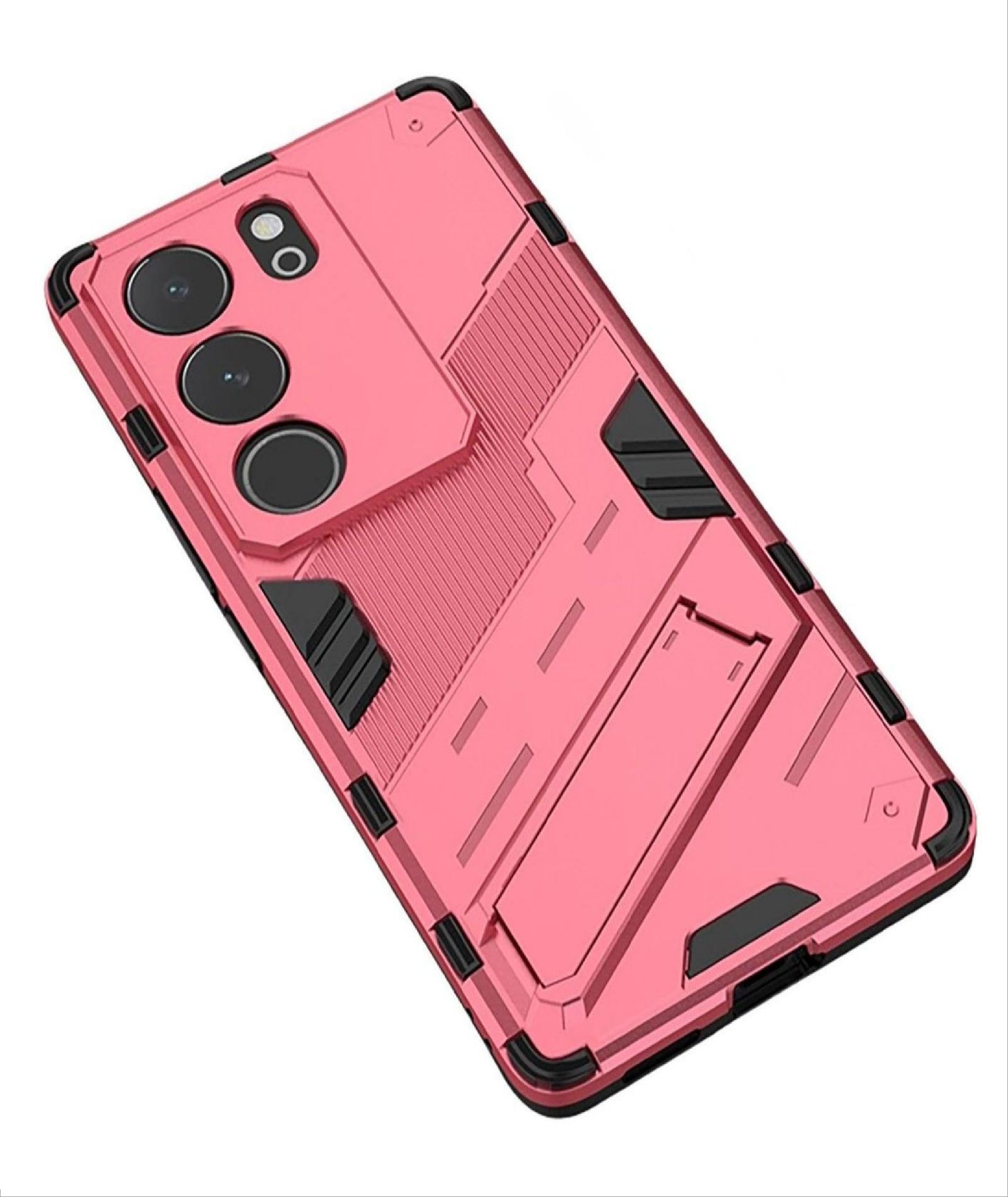 GIOPUEY Hybrid Case Compatible with VIVO V29 5G, [Shockproof] Soft TPU Bumper and Hard PC Back Cover with Stand [Camera Lens Protecctor] [Non-Slip] [Outdoor] - Rose Red