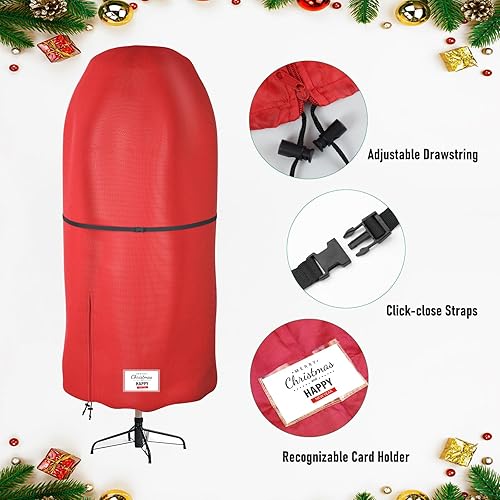 Miniatura 4 de Cubierta para árbol de Navidad con correas ajustables, bolsa de almacenamiento vertical duradera para árbol de Navidad con cremallera y cordón para