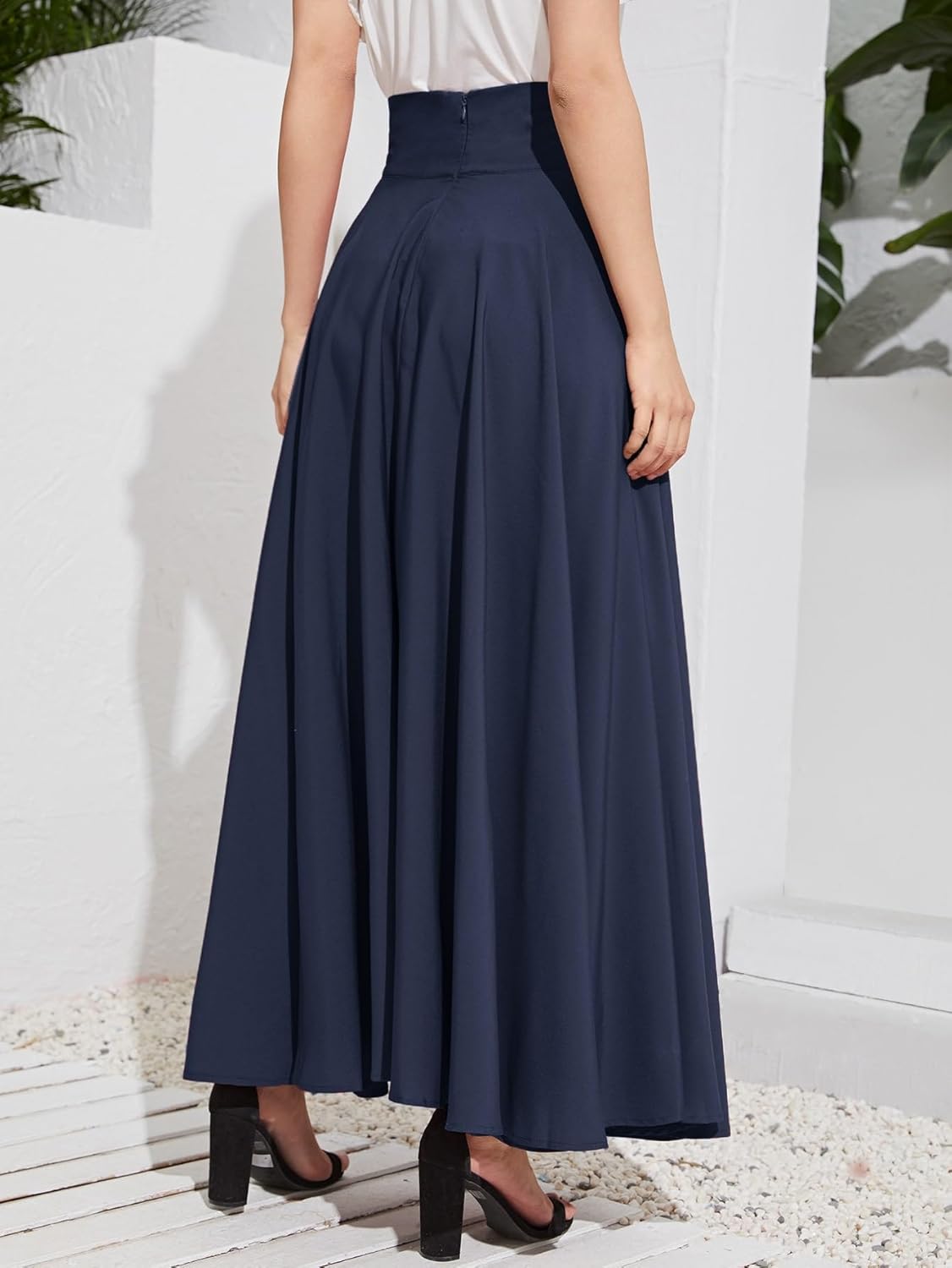 SweatyRocks Women's Elegant High Waist Skirt Tie Front Pleated Maxi Skirts - Image 2