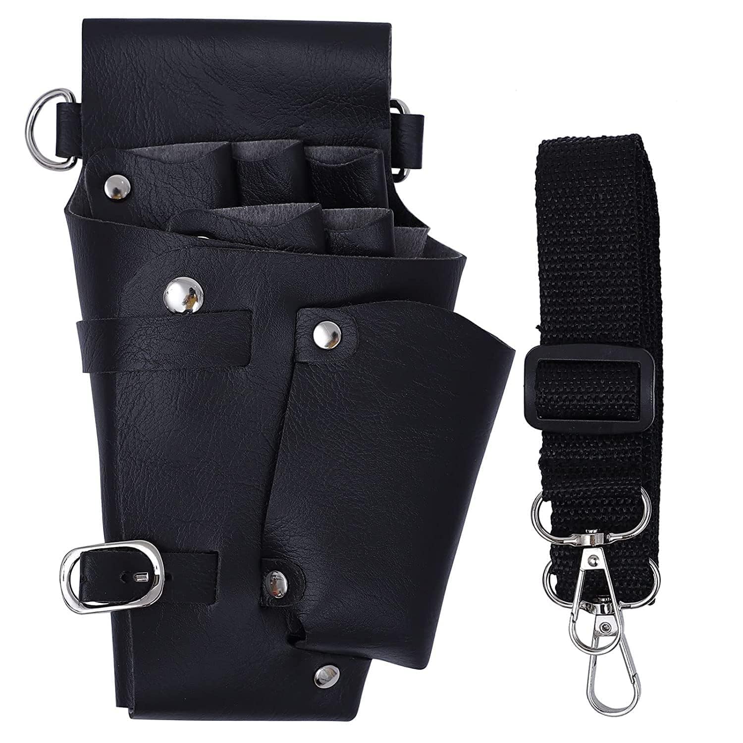 SWEETPEA.Fx� Set of 1PCS Black Leather Barber Hair Scissor Bag Hairdressing Pouch Her Case Rivet Clips with Waist Shoulder Belt Hair Tool Scissor