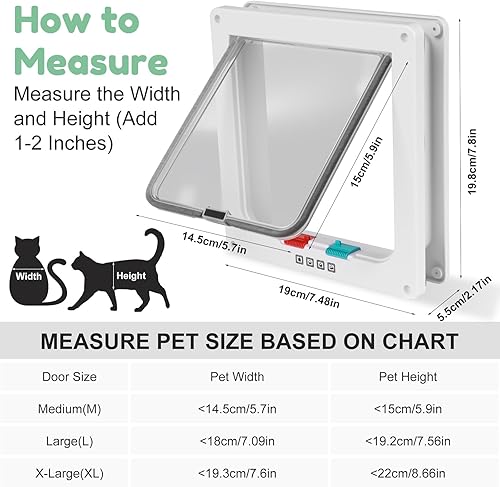Miniatura 3 de Cat Door- 4-Way Locking Option, Weatherproof & Secure Cat Flap with Easy Installation Kit for InteriorExterior Doors and Walls (M)