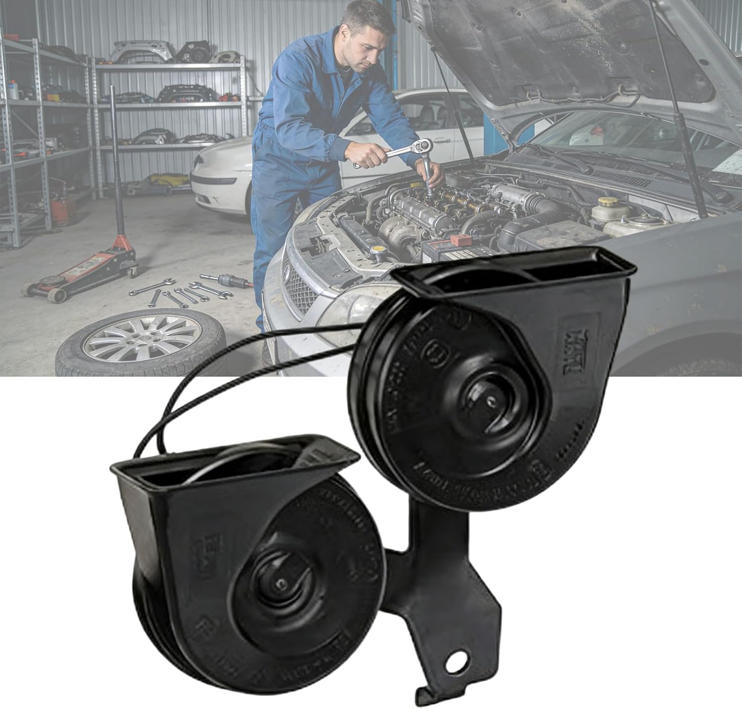 Pair Horn Assembly Including Mounting Bracket Direct Replacement for Heavy Duty Trucks 2010 to 2016 Models Easy Install Vehicle Horn