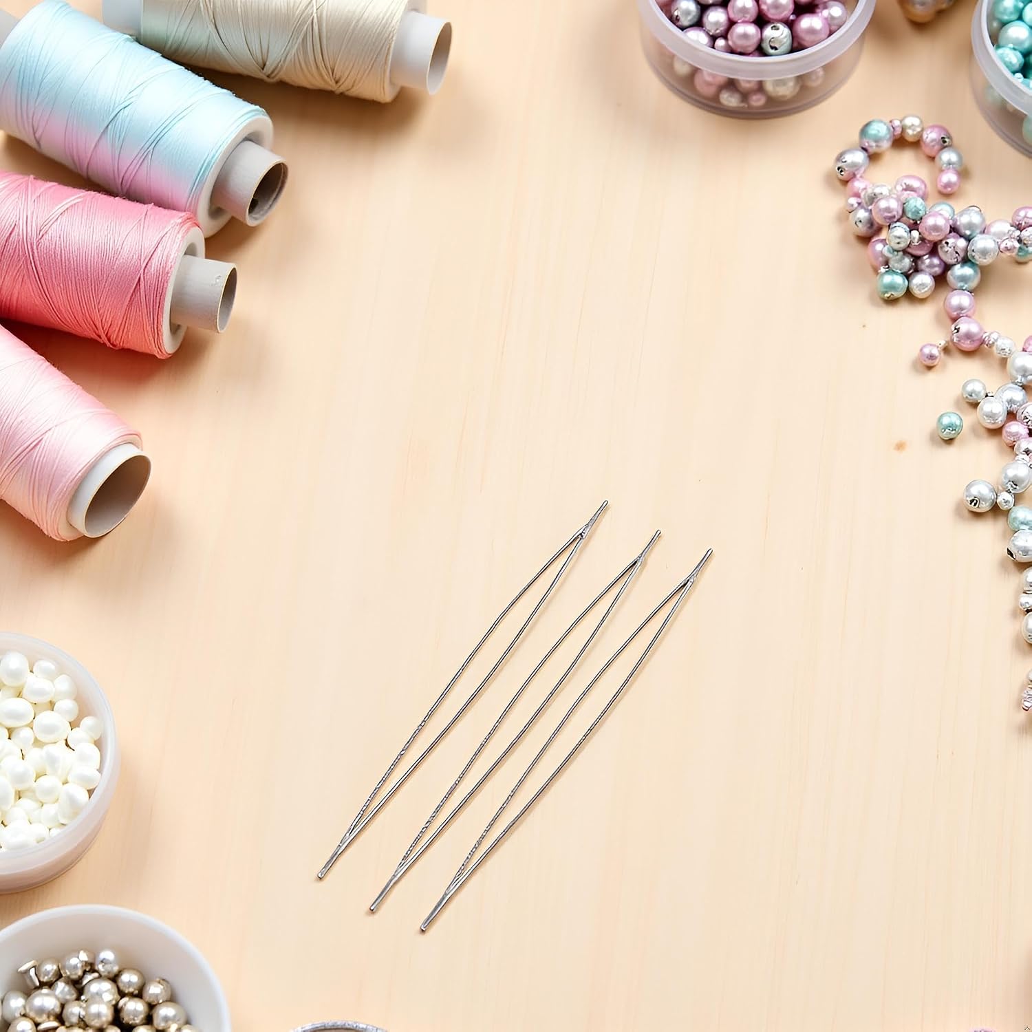 5 Pcs Jewelry Beading Needles -Stainless Steel Jewelry Bead Needles, Big Eye Opening Flexible Eye for String Seed Waist Beads Bracelet Ne Beading Needles