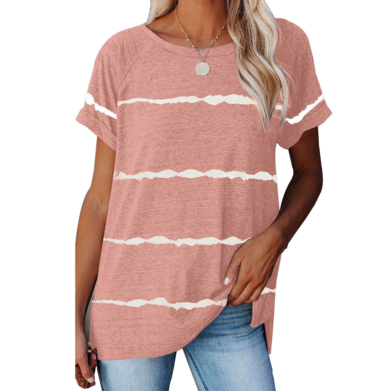 T-shirt manches courtes femme col rond coupe ample tunique légère été casual