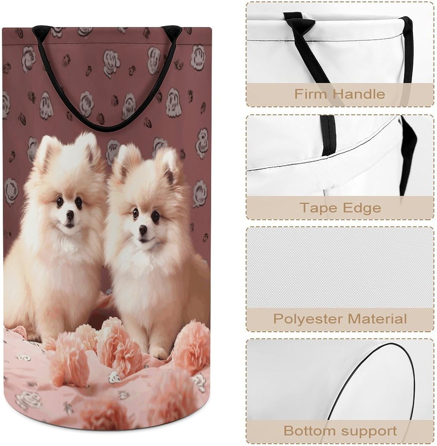 Pomeranians Puppies And Point Laundry Hamper Freestanding Waterproof Clothes Hamper with Easy Carry Handles Large Collapsible Laundry Baskets Portable Dirty Clothes Basket
