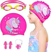 Vista 1 de Gorros de natación para niñas (de 2 a 6 años), gorro de natación de silicona impermeable duradero para cabello corto con gafas de natación, tapón