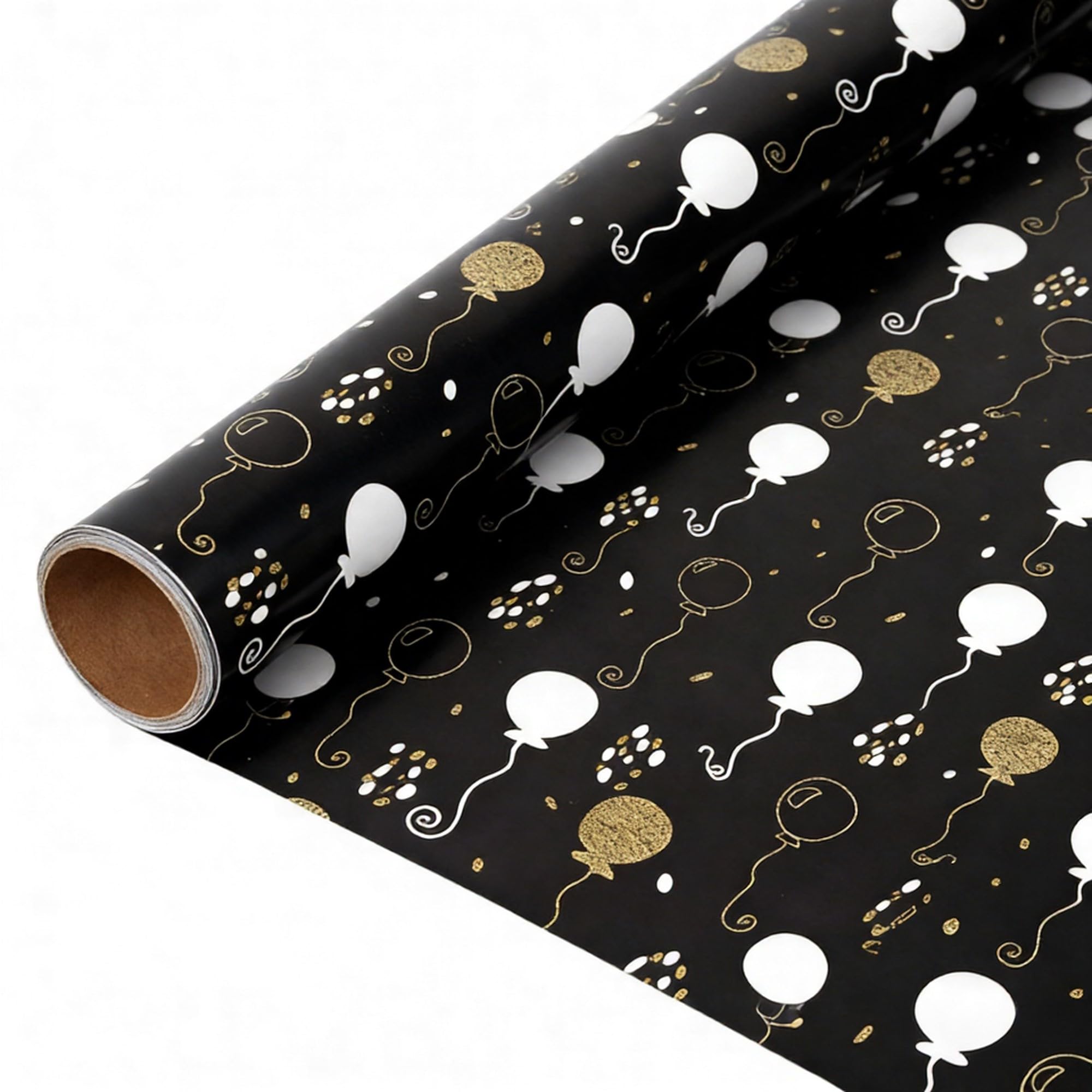 Komforbaa Birthday Gift Wrapping Paper, Gold Toned Balloon Wrapping Paper Roll for Birthday, Graduation, Father’s Day, Wedding, Party, Halloween, 17In×33Ft (43cm×10m)