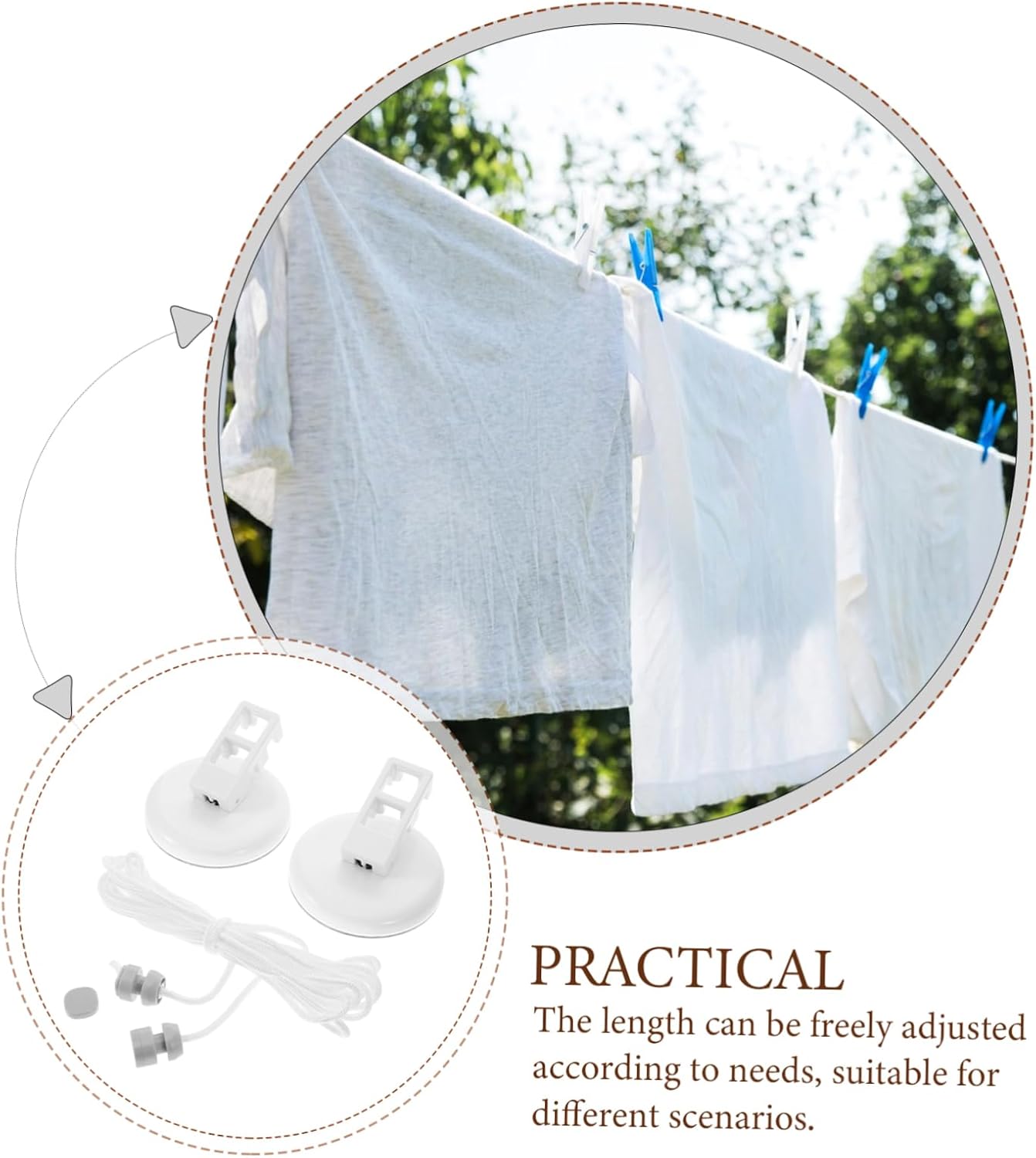 INOOMP Suction Cup Clothesline Outdoor Laundry Line Portable Retractable Camping Clothesline