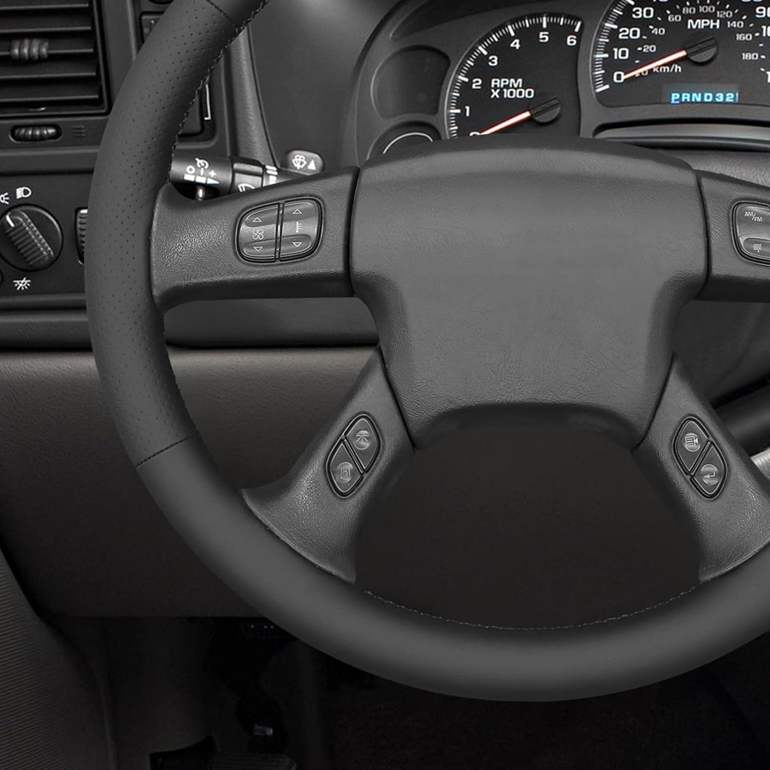 MEWANT Hand Stitch Car Steering Wheel Wrap Cover for Chevrolet Silverado 2003-2007 Steering Wheel Protector Steering Wheel Accessories