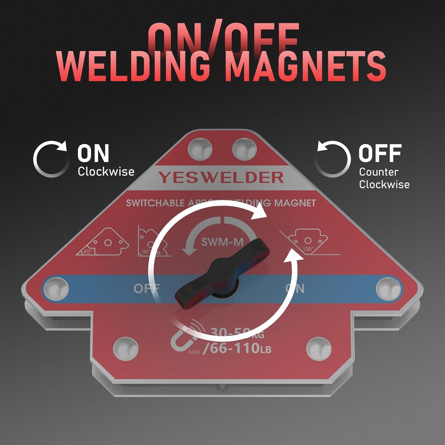 YESWELDER Switchable Arrow Welding Magnet 2 Pieces 66-110LBs On/Off Switch Arrow Magnetic Welding Holder