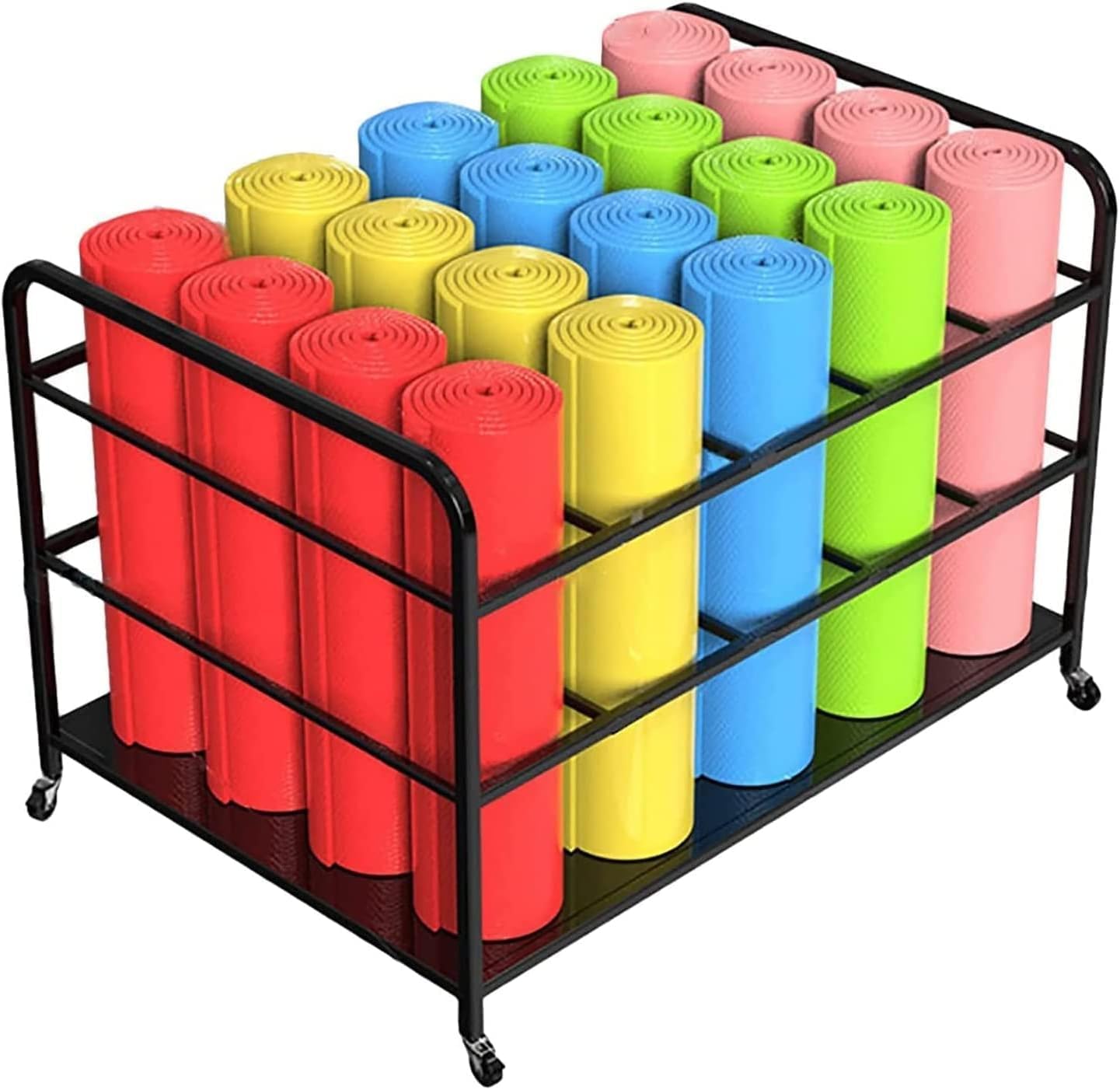 Yoga Mat Storage Rack with Wheels Large Capacity Yoga Mat Basket Organizer Holder for Home Gym Studio Breathable Woven Basket Holds 20 Mats Foam Rollers Ideal for Yoga Instructors Fitness Enthusiasts