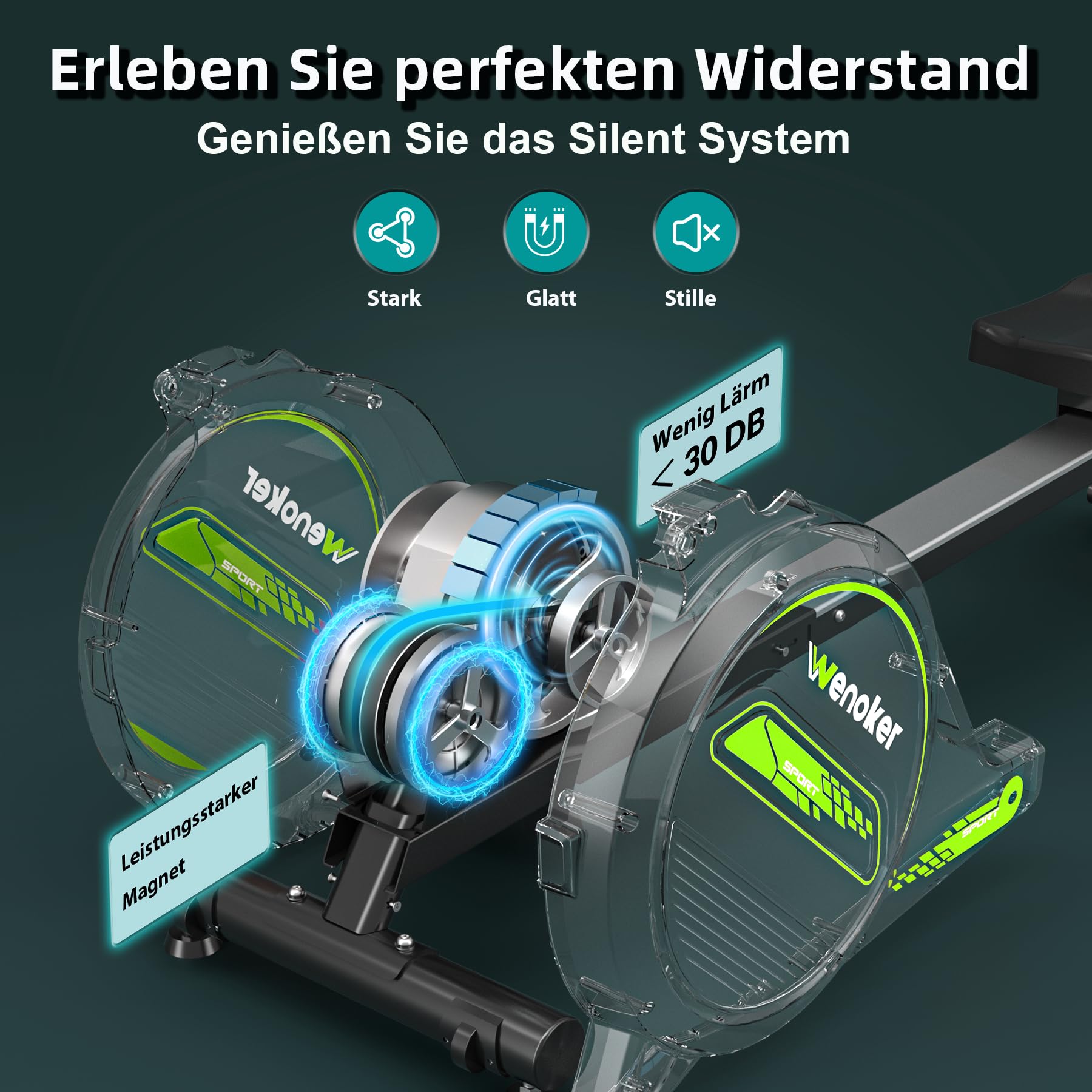 Wenoker - Vogatore magnetico pieghevole per la casa, capacità di peso di 160 kg, silenziatore e liscio con supporto per tablet per display LCD e comodo cuscino per sedile
