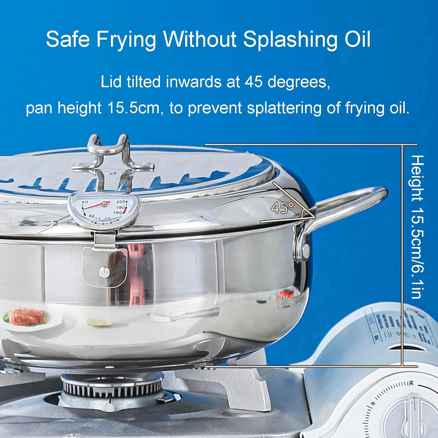 4.2L Japanese Tempura Deep Fryer Pot, 304 Stainless Steel Deep Fryer Pot with Thermometer, Oil Drip Drain Rack and Lid for Home Use, Thickened Deep Frying Pan for French Fries Chicken Nuggets Shrimp