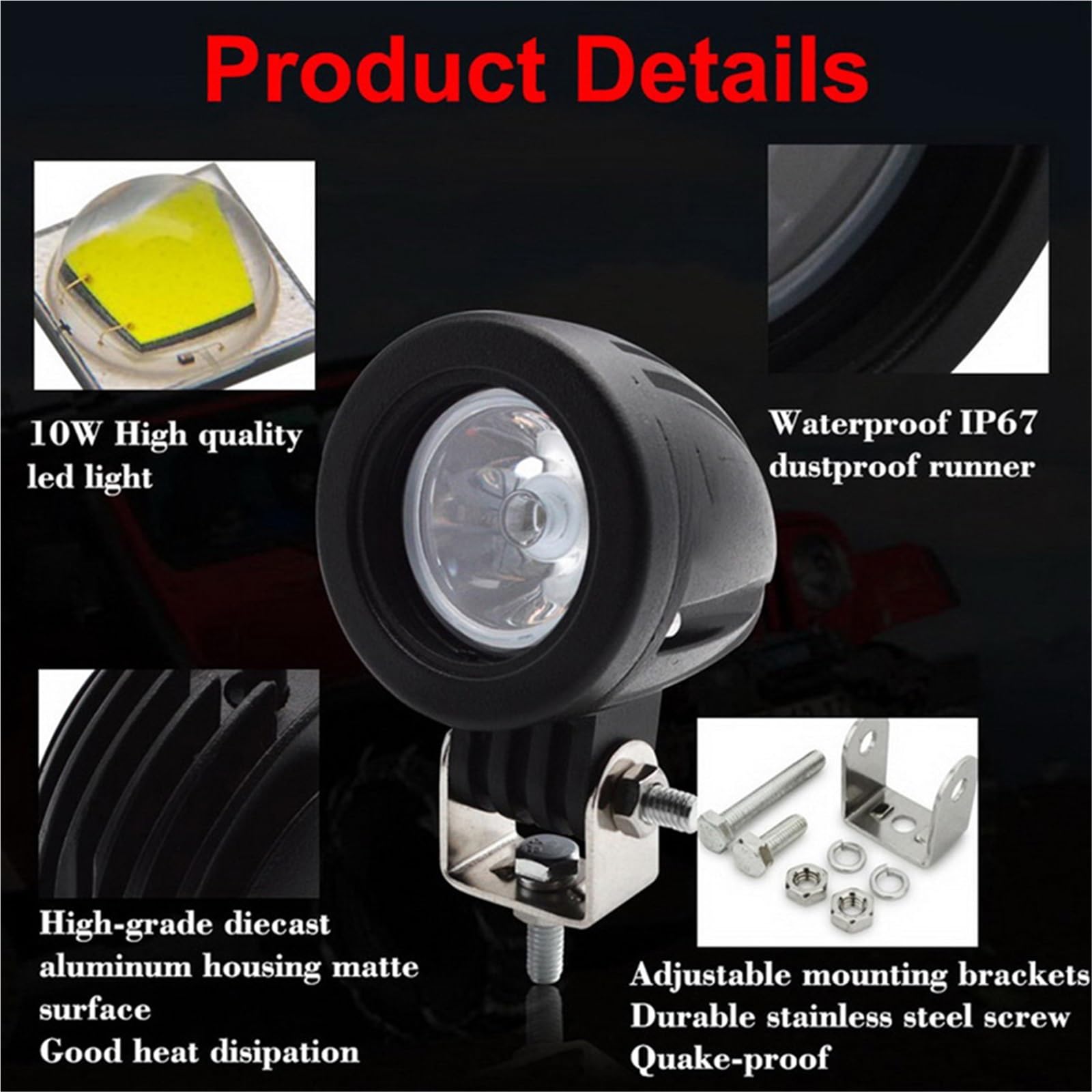 otocykl lampa robocza Światła Przeciwmgielne Motocyklowe LED 10W Reflektory Mini 2-calowe Światło Robocze Reflektor Silnika LED 24V 12V Do Samochodu 4X4 Off Road(2X square spot)