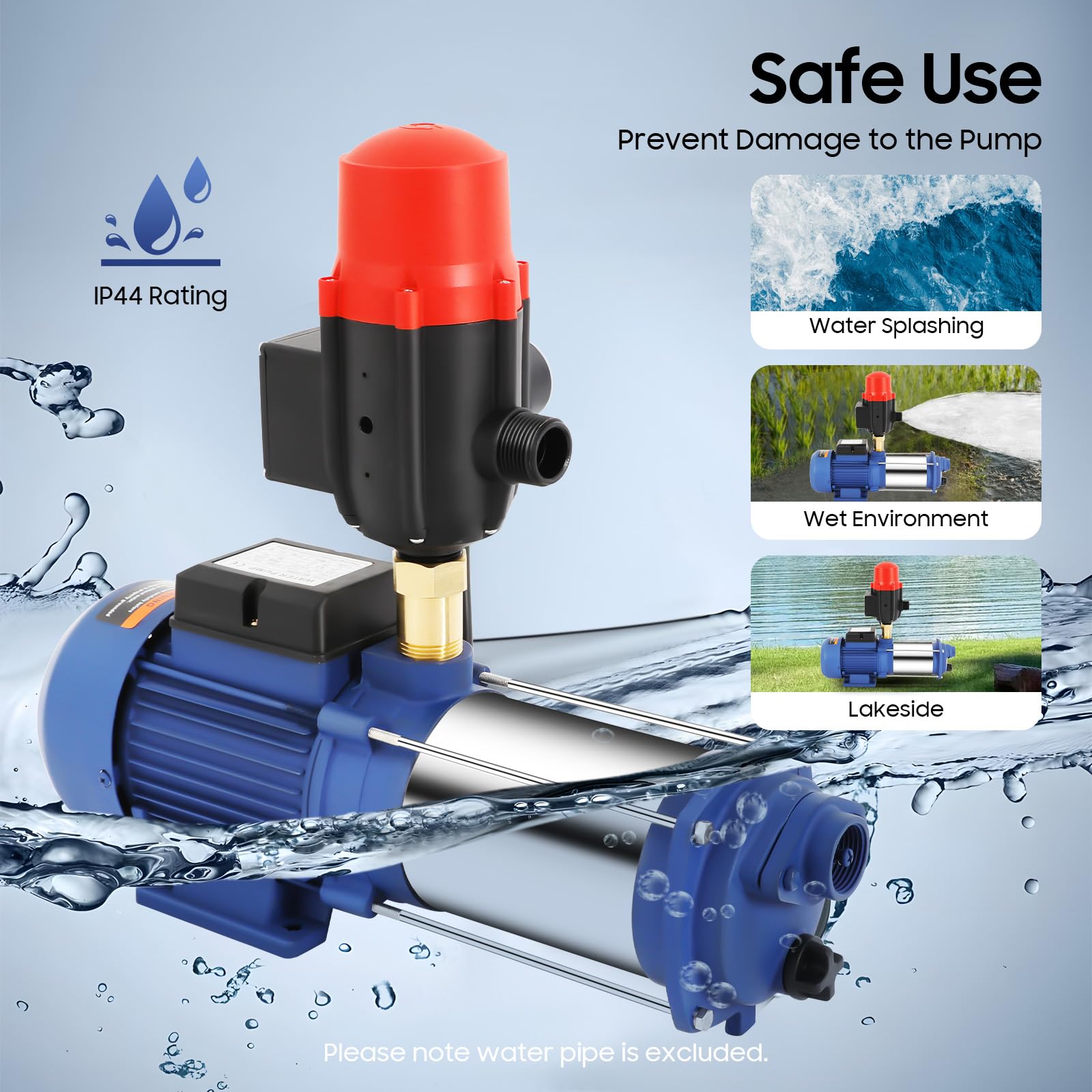 2500W Kreiselpumpe, 4000 L/H 5,5 bar Hauswasserwerk Gartenpumpe Hochdruch Centrifugal Pumpe mit Druckschalter 2850 U/min (Blau)