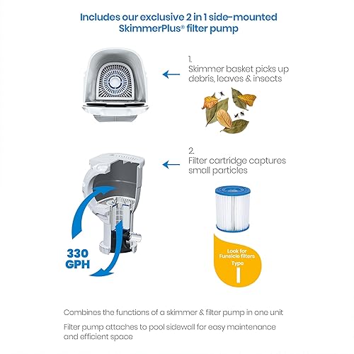 Vista 29 de Funsicle Activity - Juego de piscina redonda sobre el suelo de 8 x 30 pulgadas con bomba de filtro SkimmerPlus 2 en 1, fácil configuración