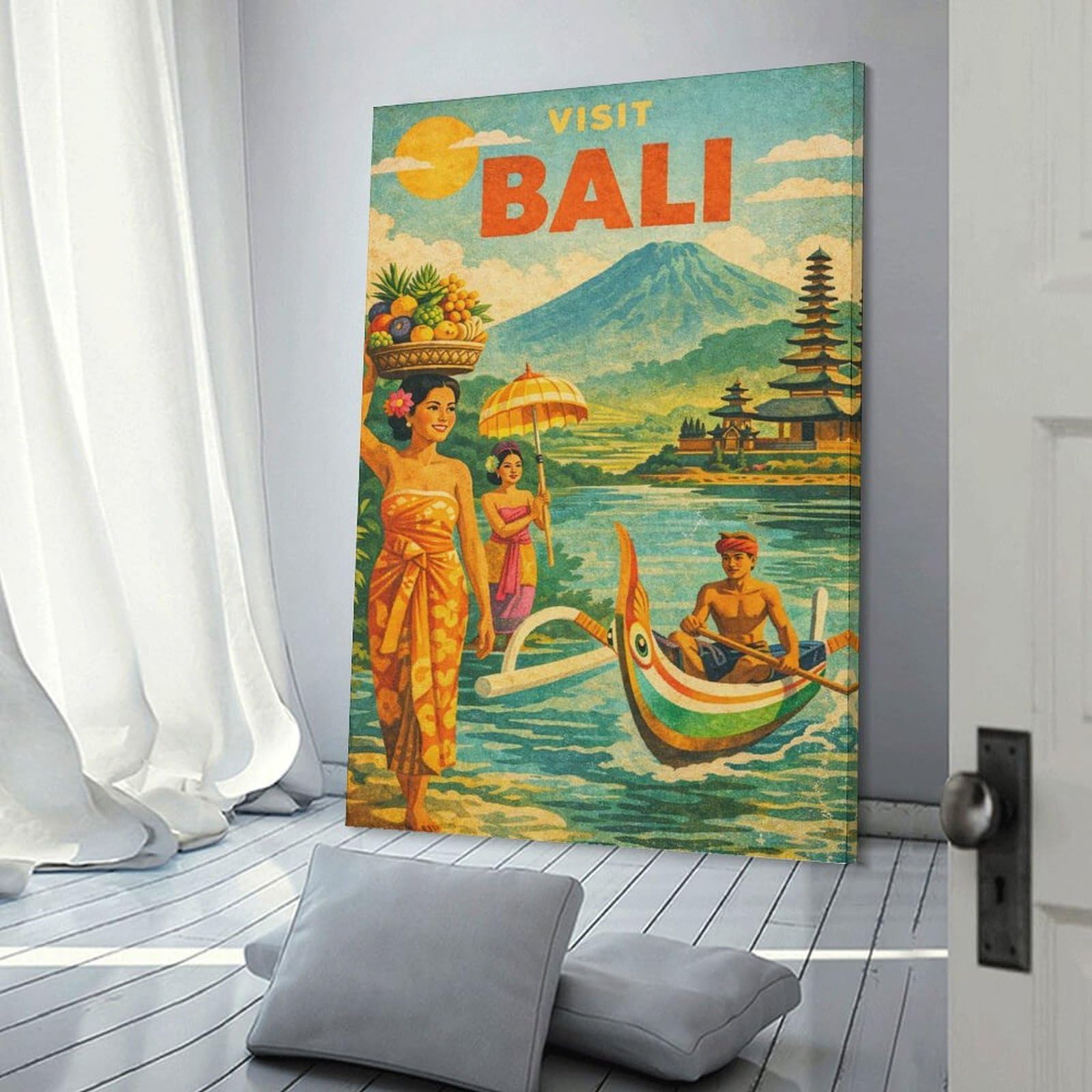 Junmoney Wall Picture Print Visit Bali Vintage Travel, 12x18inch(30x45cm), for Entryway, Lounge Links Or Small Walls, Home Artwork for First Impressions
