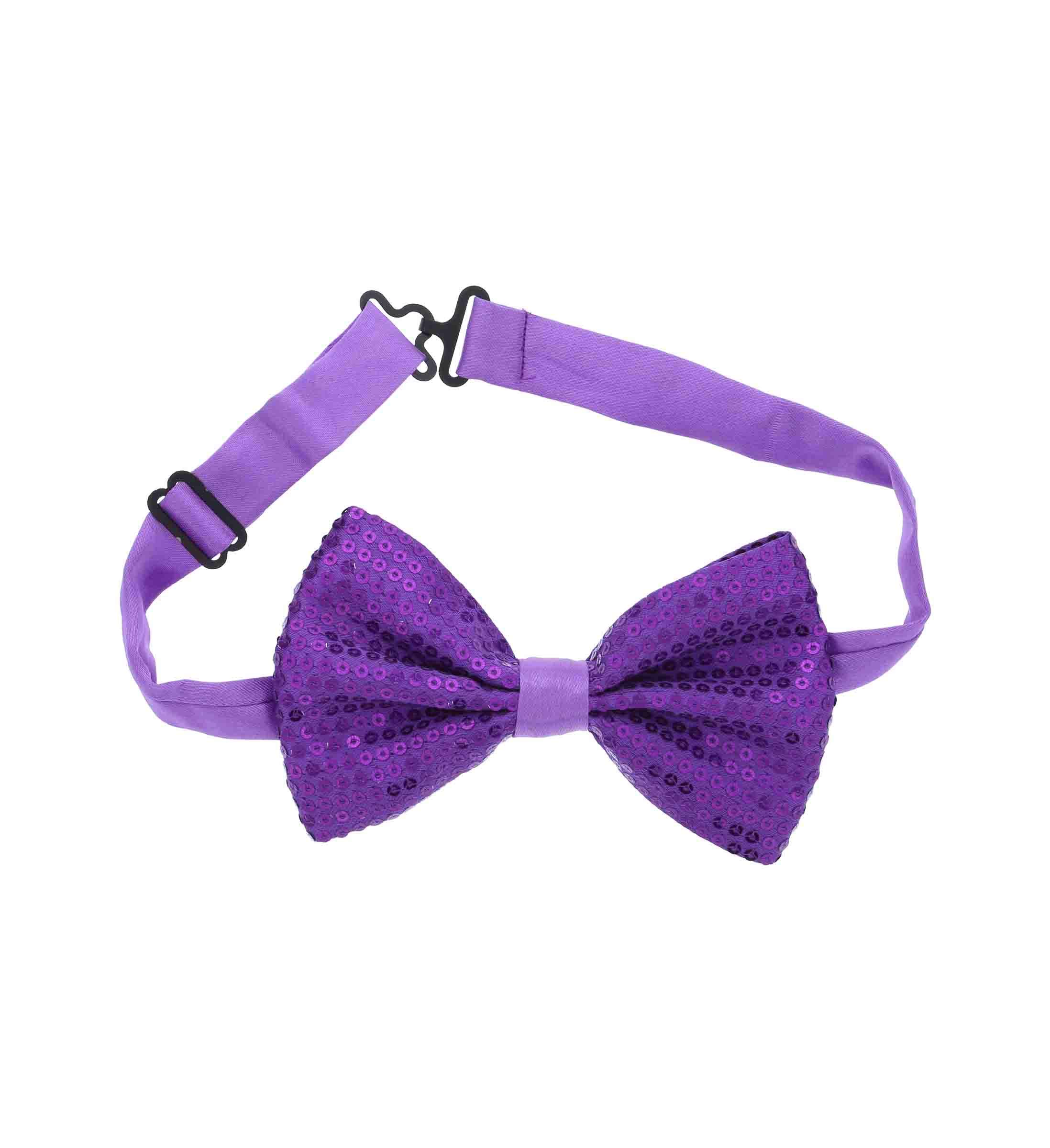 Mozlly Sequin Bow Tie - Purple Sparkling Pre-Tied Adjustable Bow Tie with Hook