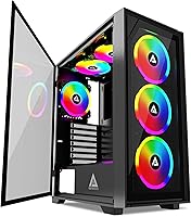 Vista 10 de Apevia Prism-Elite-PK Prism Elite Mid Tower ATX Gaming PC Cube Case con 7X ventiladores PWM ARGB de 120 mm, 366 modos RGB, 2 paneles de vidrio